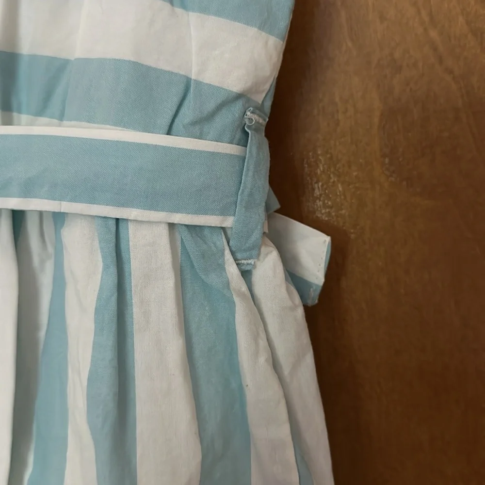Baby Girl 2 piece blue and white stripped ruffle tank dress with bloomers